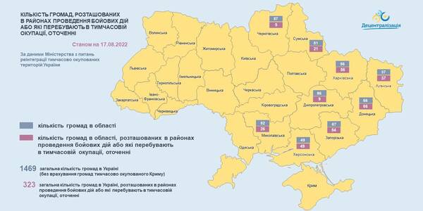 Оновлено актуальний перелік громад у районах бойових дій, на ТОТ та тих, що в оточенні